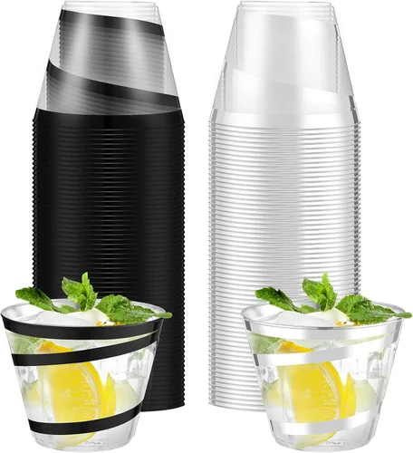 Vista 9 de Gejoy Vasos de plástico con borde de 9 onzas, vasos desechables para beber vino, vasos de graduación transparentes y elegantes para suministros