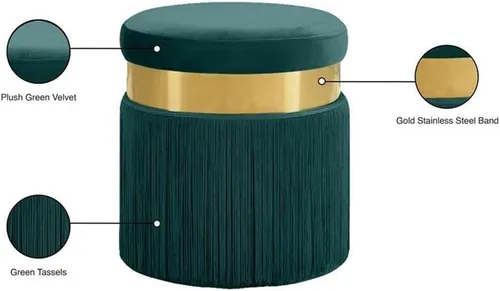 Vista 4 de Meridian Furniture Yasmine Collection Modern - Taburete otomano tapizado de terciopelo contemporáneo con banda de acero inoxidable con acabado