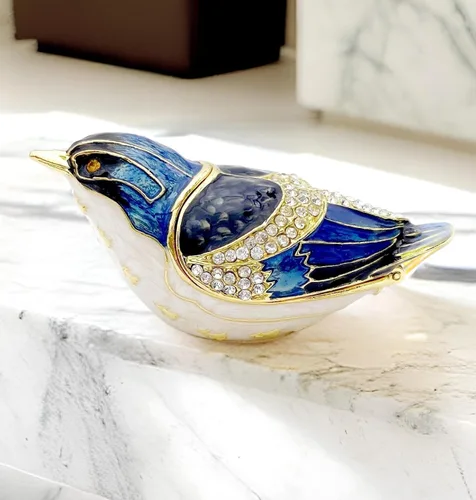 Vista 4 de JWT Astyle Bule-Naped Nuthatch - Cajas de baratijas con bisagras de cristal coleccionables, joyero para amantes de los pájaros, collares, anillos