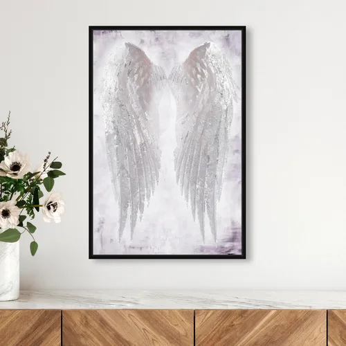 Vista 3 de Oliver Gal Wings of Angel Amethyst - Lienzo impreso para sala de estar, dormitorio y baño, 16 x 24 pulgadas, marco flotante negro