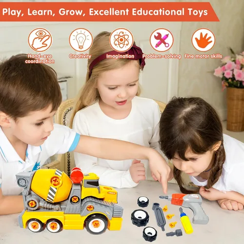 Vista 6 de 28cm Camiones Mezcladores de Cemento Grandes Desarmables para Niños de 3 a 5 y 6 a 8 Años, Juguetes de Construcción con Taladro Eléctrico, Juego