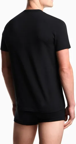Vista 2 de Emporio Armani Camiseta de algodón con cuello redondo para hombre, paquete de 3 Negro/Negro