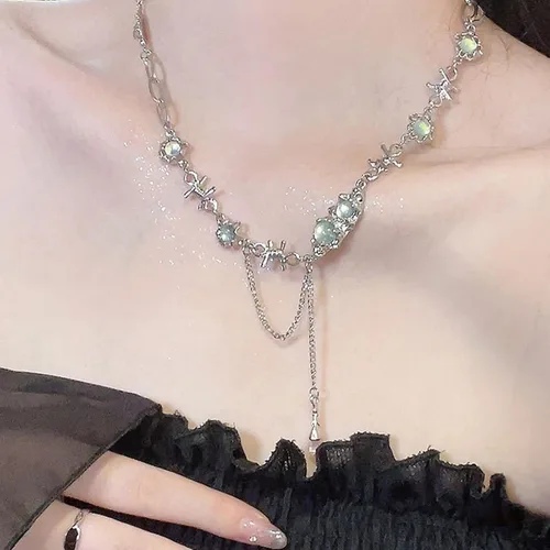 Vista 75 de Y2k - Collar irregular con dije de estrella, piedra de luna, diseño de cadena de moda, joyería de plata picante para mujer