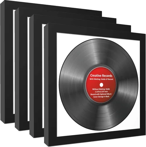 Vista 7 de Creative Picture Frames 4Pk-Lp12.5X12.5Bk-B Lp - Marco para álbum de vinilo con paspartú negro, inserto de disco Lp, vidrio y colgador de pared