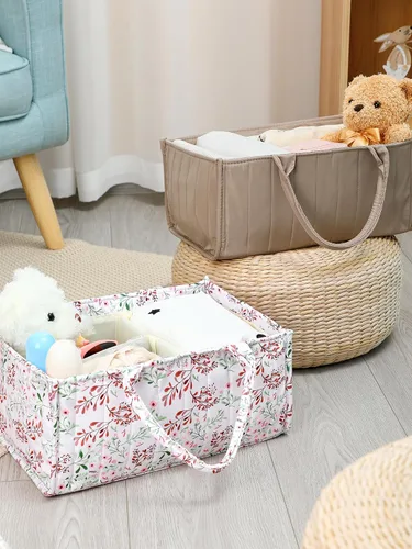 Vista 5 de Shinylin Organizador de pañales de 2 piezas para recién nacidos, regalos para nuevas madres, elegante cesta de pañales marrón, margaritas pastorales