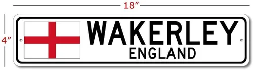 Vista 2 de Wakerley, England - England Flag Street Sign - Metal Novelty Sign, Personalized Sign, Man Cave Street Sign, England City Sign, Restaurant and Pub