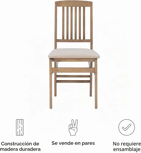 Vista 11 de Linon Keira - Juego de 2 sillas plegables de madera rústica natural con asiento tapizado beige y respaldo de misión
