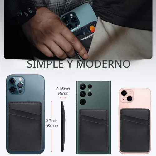 Vista 4 de Cartera de cuero para teléfono, soporte adhesivo para tarjetas de crédito para funda de teléfono, compatible con iPhone, Samsung, Android y todos