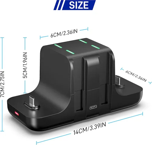 Vista 6 de RHOTALL Cargador de controlador de interruptor para Nintendo Switch, OLED, Lite, 6 en 1 Joycon y estación de carga Pro Controller, soporte de carga