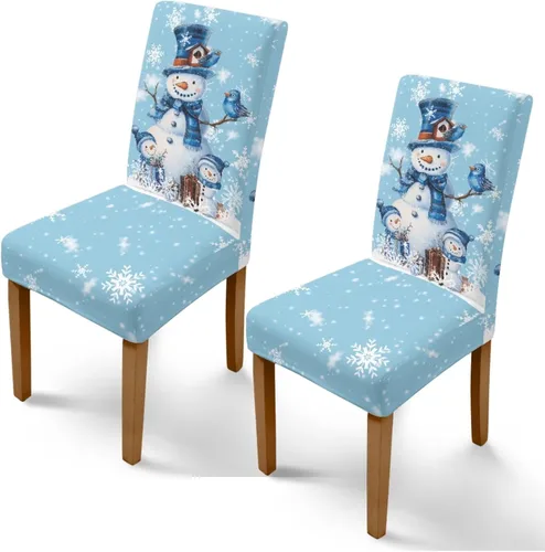 Vista 39 de Rnyleeg Fundas de silla de Navidad para sala de estar, diseño de muñeco de nieve azul, estampado de pájaros, fundas para sillas de comedor, 1