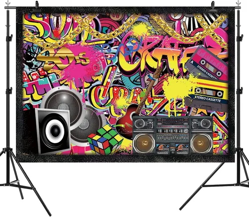 Vista 3 de Fondo de graffiti neón de los años 80 y 90, retro, hip hop, fotografía, fondo, salpicaduras, arte abstracto de salpicaduras de brillo oscuro