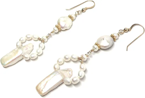 Vista 2 de Cultured Freshwater Pearl Rectangle Statement Earrings Sterling Silver or Gold-Filled