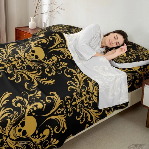Vista 7 de Erosebridal Juego de sábanas góticas de damasco para adultos, juego de sábanas victorianas antiguas, tamaño individual, sábanas góticas florales