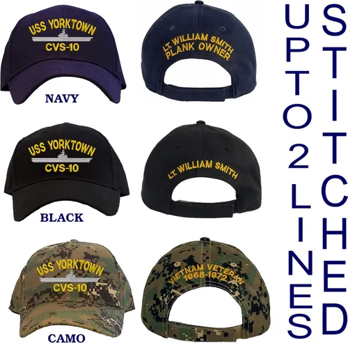 Vista 4 de Spiffy Custom Gifts Gorra de béisbol bordada personalizada USS Yorktown CVS-10 azul marino, marino