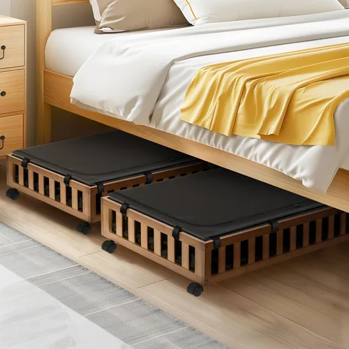 Vista 5 de Gashell Paquete de 2 Almacenamiento de Bambú Bajo la Cama con Ruedas, 39"x20"x7.8" Contenedores de Almacenamiento Grandes Bajo la Cama (Marrón)