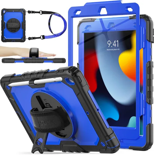 Vista 13 de SEYMAC stock Funda para iPad de 9ª/8ª/7ª generación de 10.2", a prueba de golpes con protector de pantalla, soporte para lápiz