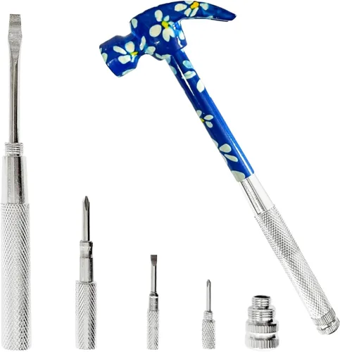 Vista 2 de Martillo y destornillador con motivos florales 6 en 1, juego de herramientas todo en uno, el mejor regalo para cumpleaños, San Valentín, día