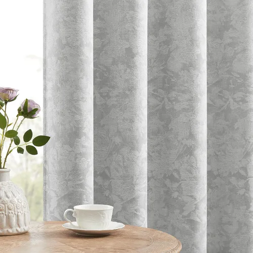 Vista 11 de Beauoop - Cortinas opacas beige con diseño floral jacquard, 2 paneles, para dormitorio/sala, de felpilla, gris pardo, aislantes y a prueba de ruido