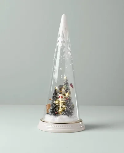 Vista 4 de Lenox 895174 Cono navideño iluminado con escena de muñeco de nieve del Polo Norte, decoración navideña