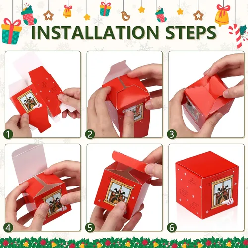 Vista 9 de GWHOLE Cajas de calendario de Adviento de Navidad, 24 unidades, caja de papel para manualidades con calcomanías de números para decoración