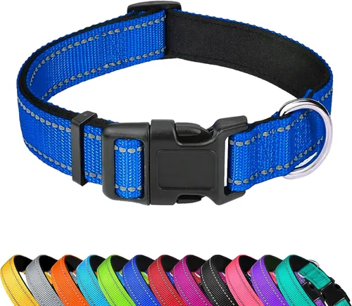 Vista 21 de Collar reflectante para perro, ajustable de neopreno suave acolchado de nailon para mascotas con hebilla para cachorros y perros pequeños, gatos