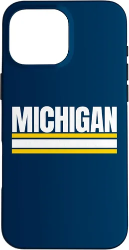 Vista 19 de Michigan - Carcasa para iPhone 17, diseño tradicional de líneas de rayas amarillas/blancas