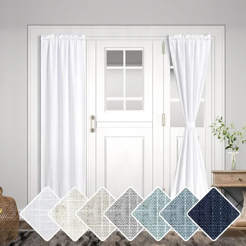 Vista 10 de KOUFALL Cortina de puerta francesa, persianas de lino para cubrir ventanas, 1 panel, 25 x 72 pulgadas de largo, color azul piedra