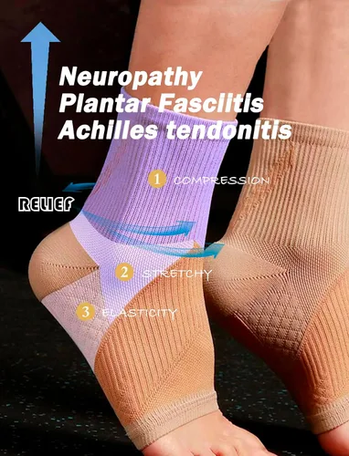 Vista 4 de Manga de compresión para el tobillo, soporte elástico para aliviar la neuropatía y la fascitis plantar, calcetines para deportes, fútbol, correr