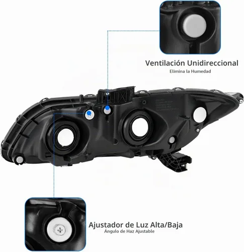 Vista 4 de DWVO Conjunto de faros delanteros compatible con Honda Civic Chrome 2012 Negro carcasa lente transparente ámbar reflector