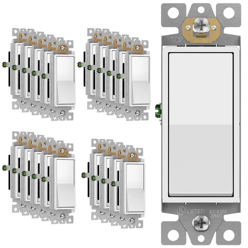 Vista 42 de ENERLITES - Interruptor de palanca decorativo de encendido/apagado con placas de pared, unipolar, 3 cables, tornillo de conexión a tierra, grado