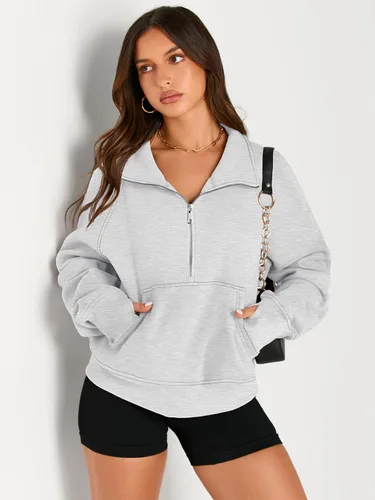 Vista 3 de AUTOMET Sudaderas con media cremallera para mujer, sudadera corta de vellón con cremallera de un cuarto, sudaderas con capucha para el otoño, a