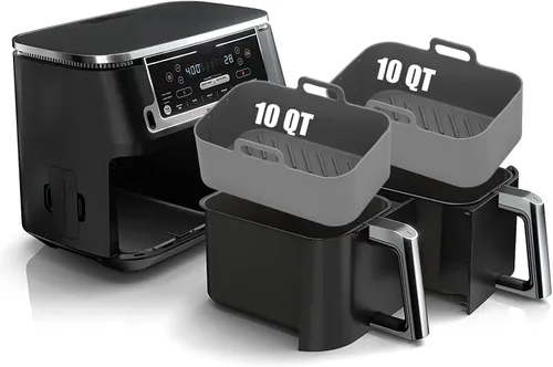 Vista 7 de 2 piezas de forros de silicona para freidora de aire rectangular para Ninja Foodi Dual DZ201 8QT/DZ090 6QT, MMH accesorios reutilizables