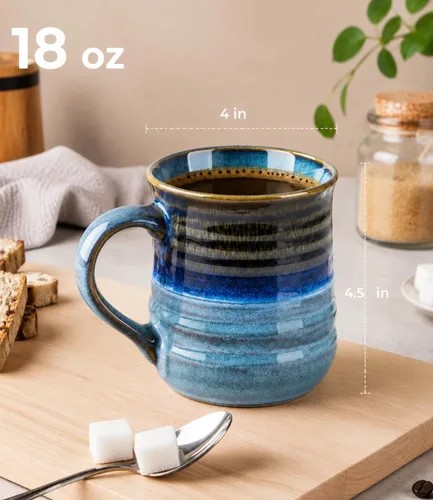Vista 3 de GBhome Taza de café grande de 18 onzas, taza de café de cerámica hecha a mano para café con leche, té, cerveza, cacao caliente, apta