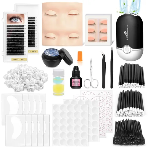 Vista 9 de Kit de extensión de pestañas para principiantes, kit profesional de extensión de pestañas con todo: cabeza de maniquí de pestañas, pestañas Kit