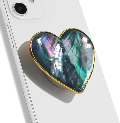 Vista 20 de OnTheGrip - Soporte plegable para teléfono móvil con diseño de concha de mar natural en forma de corazón para teléfono inteligente, tableta