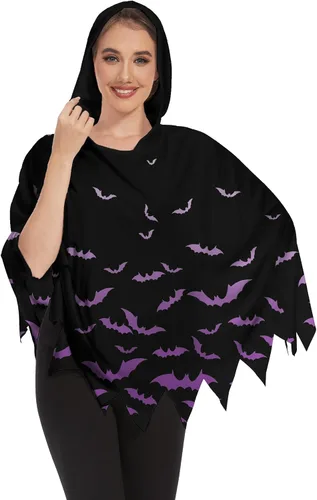 Vista 5 de TMSD Disfraz divertido de poncho de fantasma de esqueleto de Halloween para mujer