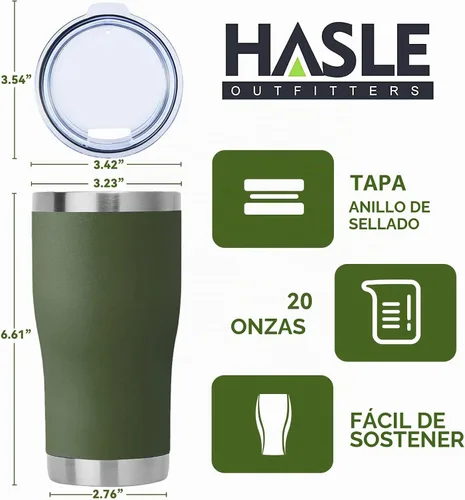 Vista 4 de HASLE OUTFITTERS Vaso de 20 onzas a granel, vasos de acero inoxidable con tapa, vaso aislado al vacío, taza de doble pared con recubrimiento