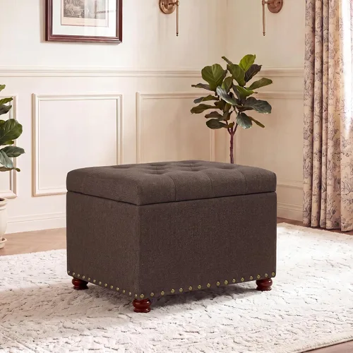 Vista 23 de Joveco Otomana rectangular de 24" con almacenamiento para sala de estar, banco tapizado con asiento y reposapiés con tapa abatible, reposapiés