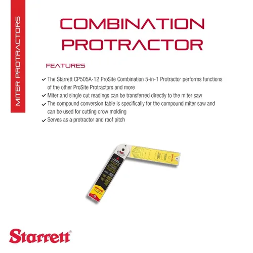 Vista 2 de Starrett ProSite 505 - Transportador combinado de aluminio, ideal para carpinteros, fontaneros y mejoras para el hogar de bricolaje, 7 pulgadas