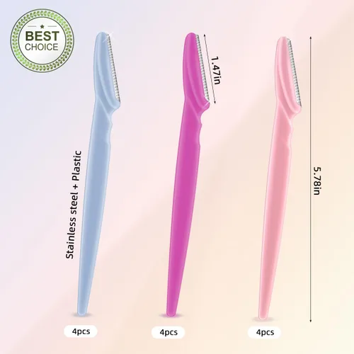 Vista 2 de 12 piezas de maquinilla de afeitar de cejas para mujer, herramienta de dermaplaning, recortadora de cejas con cubierta de seguridad, afeitadora