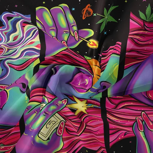 Vista 6 de Tapiz hippie hippy de pared Trippy para fumar, tapices de luz negra para fumadores, decoración de habitación, accesorios de marihuana, tapices