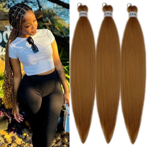 Vista 17 de Pelo corto negro trenzado preestirado de 14 pulgadas para trenzas sin nudos, pelo sintético 1B trenzado para trenzas Bob Box