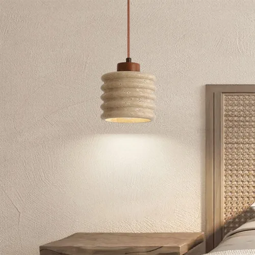 Vista 2 de Modern Instant Pendant Lights, 2 Pack Mini Ceiling Hanging Lighting, Nordic Retro Natural Travertine Shade Chandelier for Kitchen Island Living Room