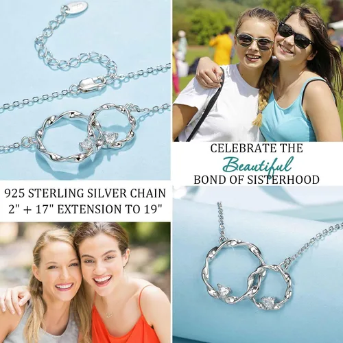 Vista 5 de Regalos para hermanas, collar de plata de ley con 2 círculos entrelazados para hermanas grandes y pequeñas, regalos de cumpleaños para hermanas
