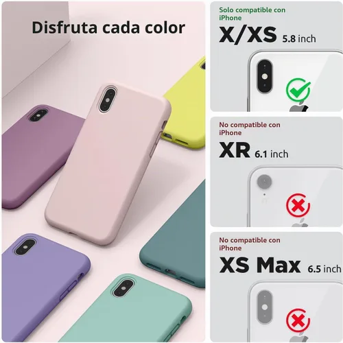 Vista 2 de SURPHY Diseñada para iPhone Xs y iPhone X con forro de microfibra, funda gruesa de silicona líquida para iPhone X XS de 5.8 pulgadas, color rosa bebé