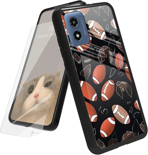Vista 22 de Funda para Motorola Moto G Play 4G 2024 con protector de pantalla, parte trasera de vidrio templado + funda de silicona suave TPU absorción