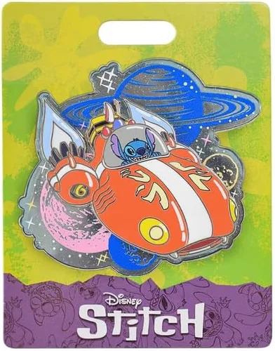 Vista 2 de Disney Lilo & Stitch - Alfileres para coleccionistas, joyería temática, costura en una nave espacial, 3 x 3 pulgadas, exclusivo de Tienda, Esmalte