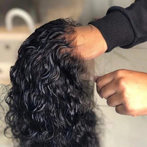 Vista 15 de Pelucas de cabello humano ondulado profundo con encaje frontal de 13 x 4 pulgadas, ultra fino, de 0.039 pulgadas, predepiladas, para mujeres, sin
