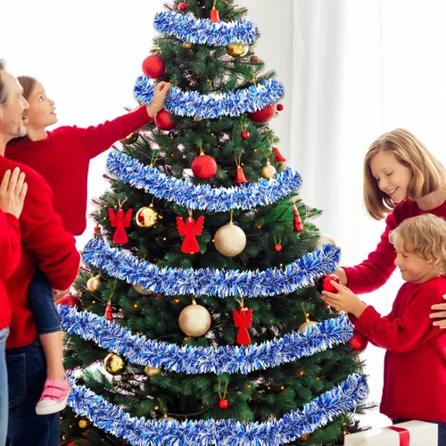 Vista 7 de Geosar - Guirnalda de oropel de Navidad de 26,2 pies, decoración de oropel metálico con brillo, guirnalda colgante para árbol de Navidad, adorno