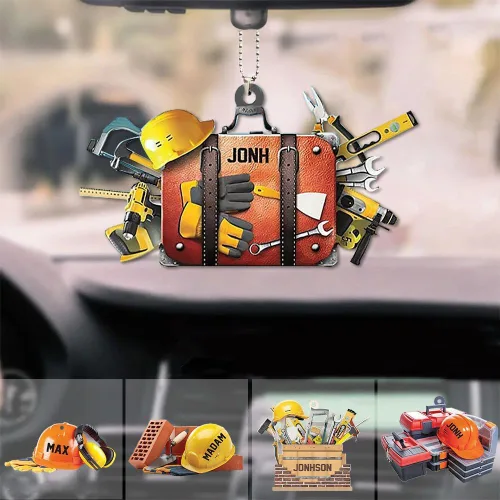 Vista 4 de Bolsa de herramientas personalizada para electricista, adorno acrílico con forma de corte personalizado, para electricistas, decoración de árbol